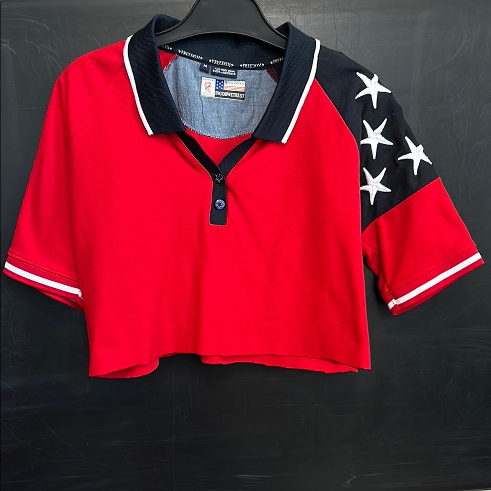 Red and Navy Crop Top with Star Design